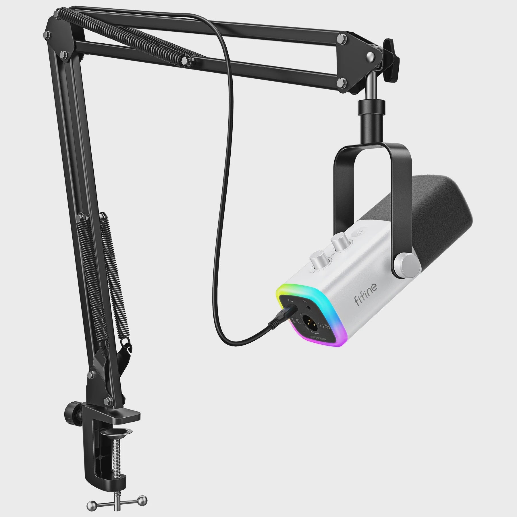 FIFINE AM8T XLR/USB Microfoon Kit met Armatuur, Mute, RGB & Hoofdtelefoonaansluiting - Gaming & Streaming