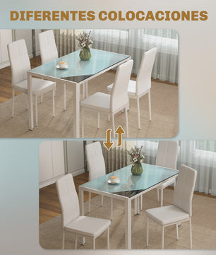 Moderne Witte Eetkamer Set: Rechthoekige Tafel met 4 PU Stoelen