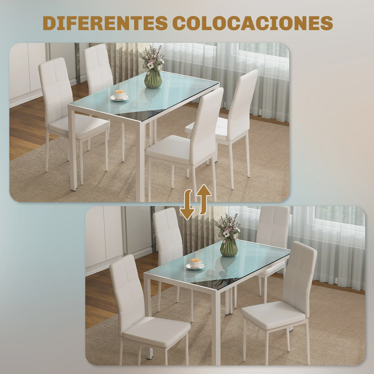 Moderne Witte Eetkamer Set: Rechthoekige Tafel met 4 PU Stoelen