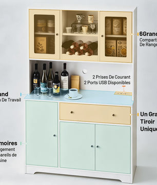 Multifunctioneel Buffetkast Sideboard 105x175cm met Werkblad, Stroompunten en USB - Woonkamer & Keuken