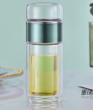 Dubbelwandige Glazen Theefles met Infuser - Hittebestendig & Lekvrij