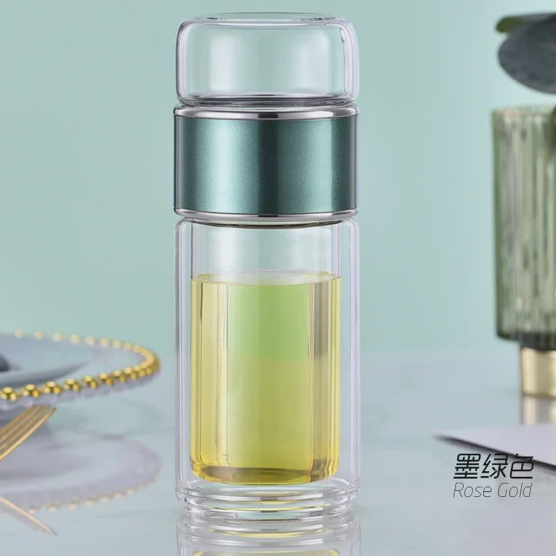 Dubbelwandige Glazen Theefles met Infuser - Hittebestendig & Lekvrij