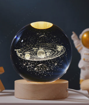 Uniek 3D Kristallen Bol Nachtlampje met LED - Galaxy, Saturnus & Maan Designs - Sfeervolle Decoratie