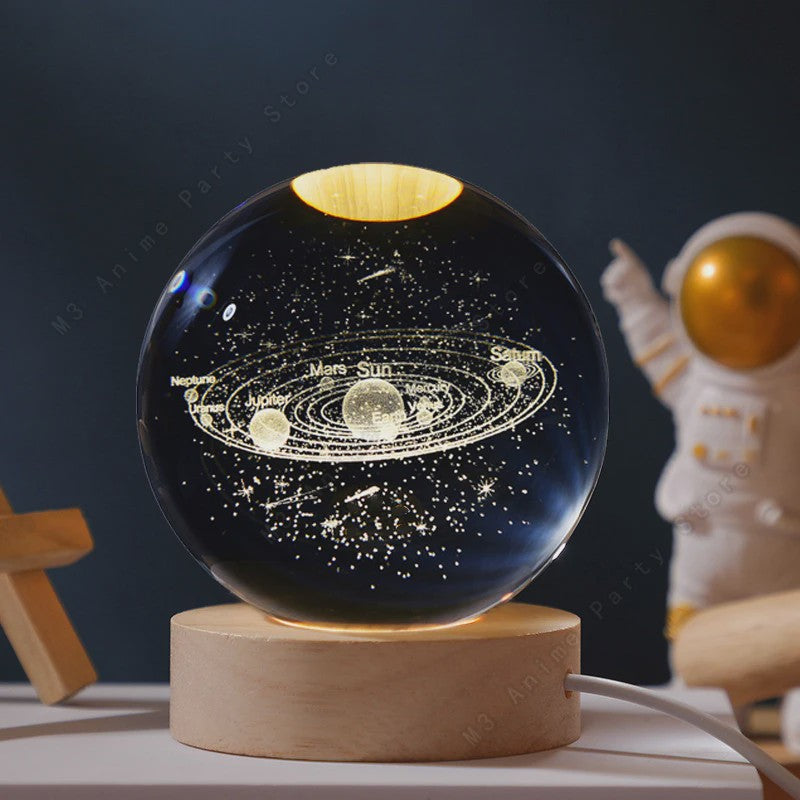 Uniek 3D Kristallen Bol Nachtlampje met LED - Galaxy, Saturnus & Maan Designs - Sfeervolle Decoratie
