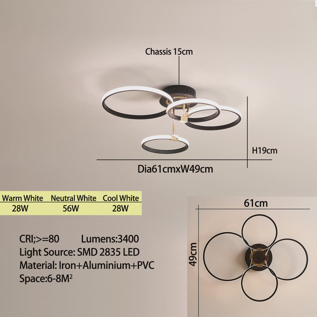 Moderne LED Plafondlamp Kroonluchter - Dimbaar, Goud/Chroom/Zwart