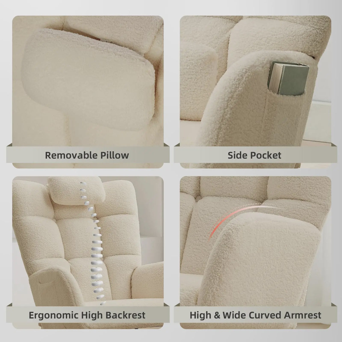 Comfortabele Schommelstoel met Hoge Rug, Gevoerde Zitting en Fleece Stof - Ideaal voor Woonkamer, Slaapkamer & Kinderkamer