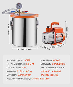 Vacuümkamer Kit met 3.5CFM Pomp & 4.92ft Slang - 1.5/3/5 Gallon