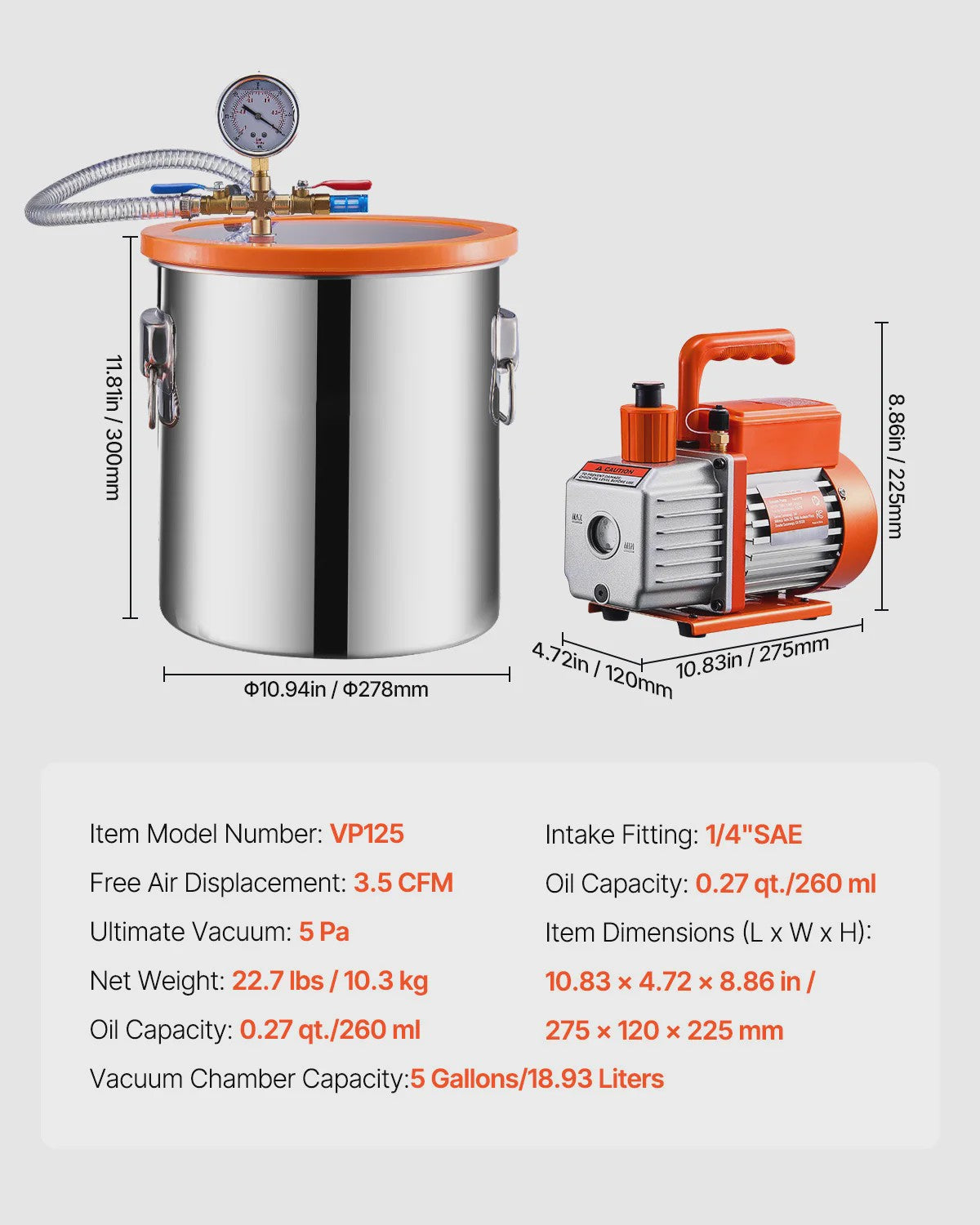 Vacuümkamer Kit met 3.5CFM Pomp & 4.92ft Slang - 1.5/3/5 Gallon
