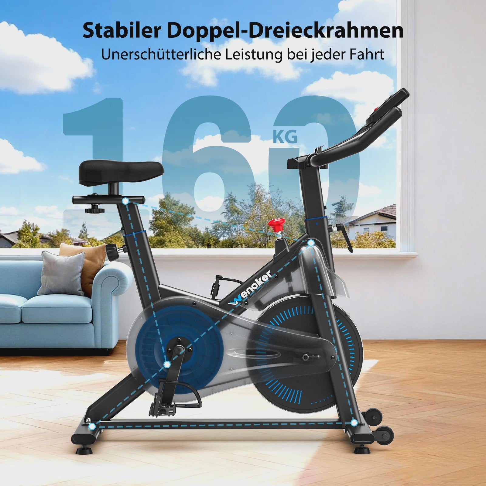 Wenoker Hometrainer Fiets met App & LCD Display - Stil, Magnetische Weerstand, Tablet Houder, Comfortabel Zadel - Max 160kg
