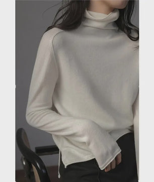 Casual all-fit Pile neck cashmere knitwear Women's Fall/Winter loose-fitting base sweater with turtleneck with cardigan