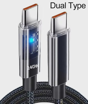 240W Nylon USB-C Snellader Kabel met LED Display - Snel Data en Opladen