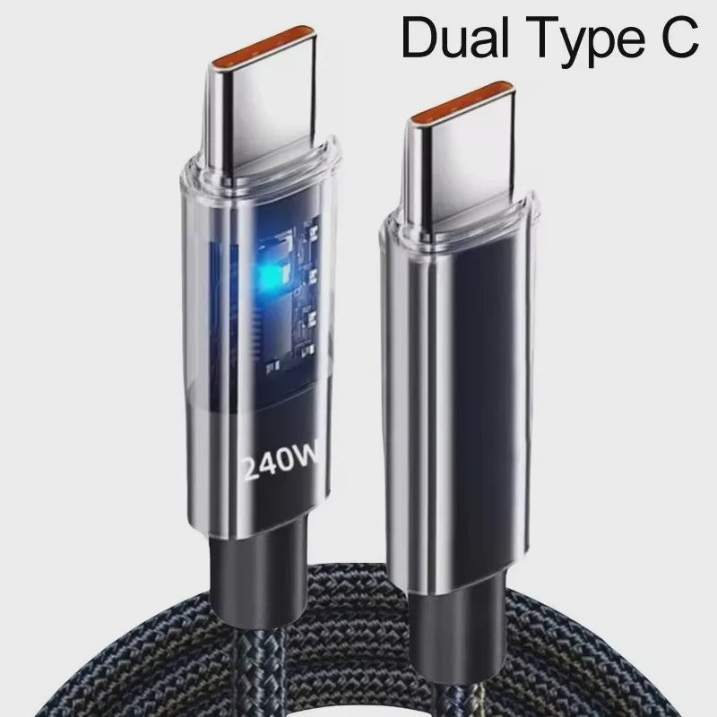 240W Nylon USB-C Snellader Kabel met LED Display - Snel Data en Opladen