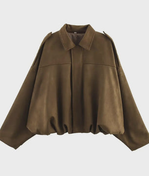 Dames Suède Bomberjack - Oversized Pasvorm, Lange Mouwen, Chic Streetwear