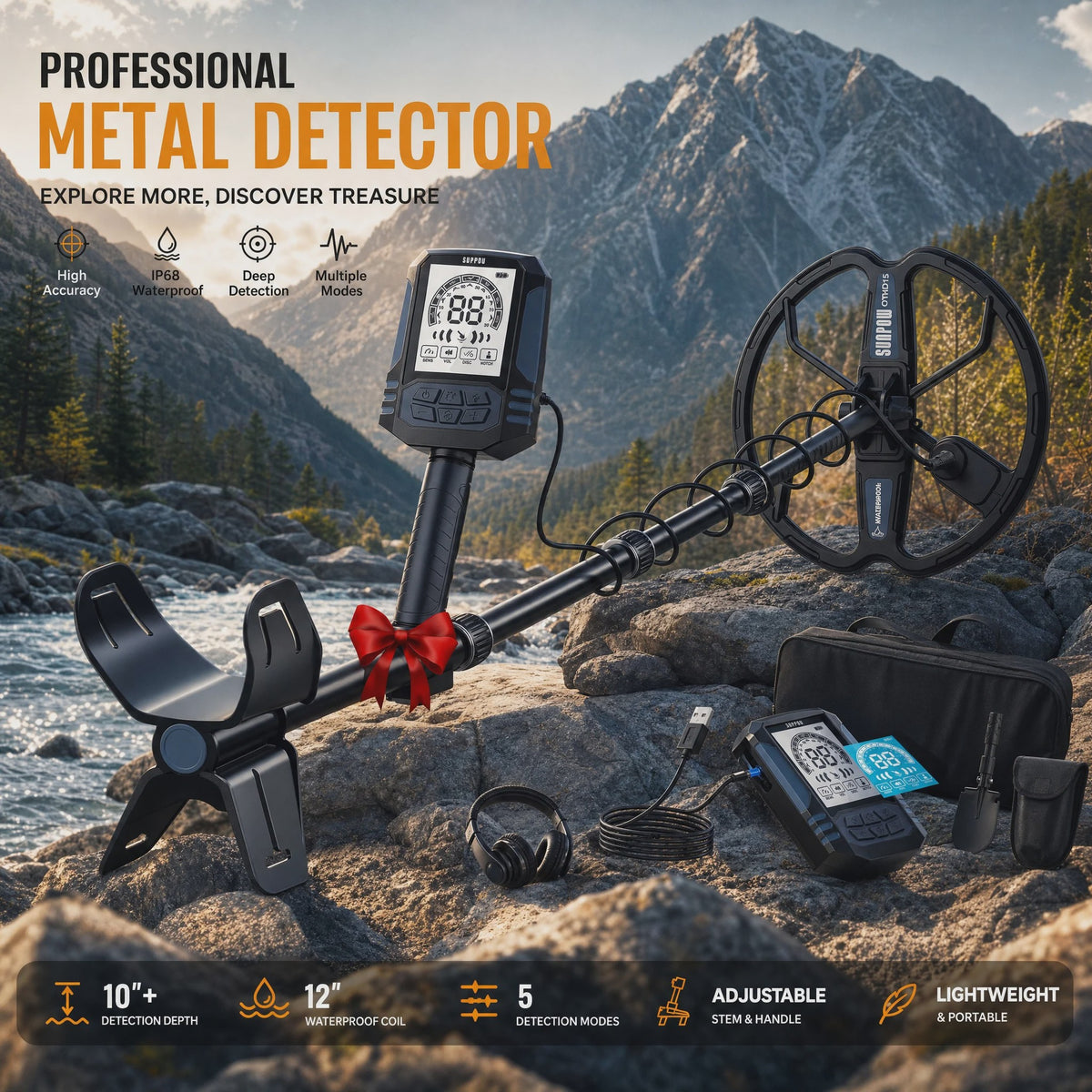 SUNPOW Professionele Metaaldetector voor Volwassenen - Waterdicht, Oplaadbaar & LCD Display