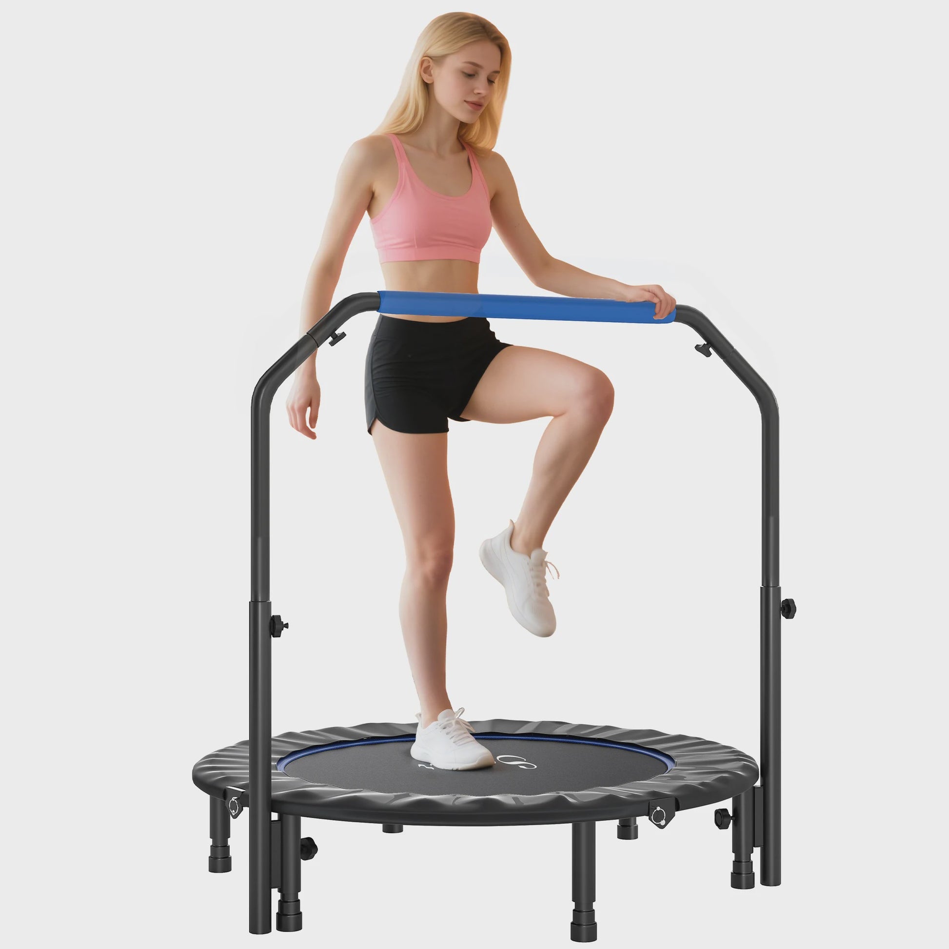 Fitness Trampoline voor Volwassenen - Ø114cm, Inklapbaar, Verstelbare Handgreep