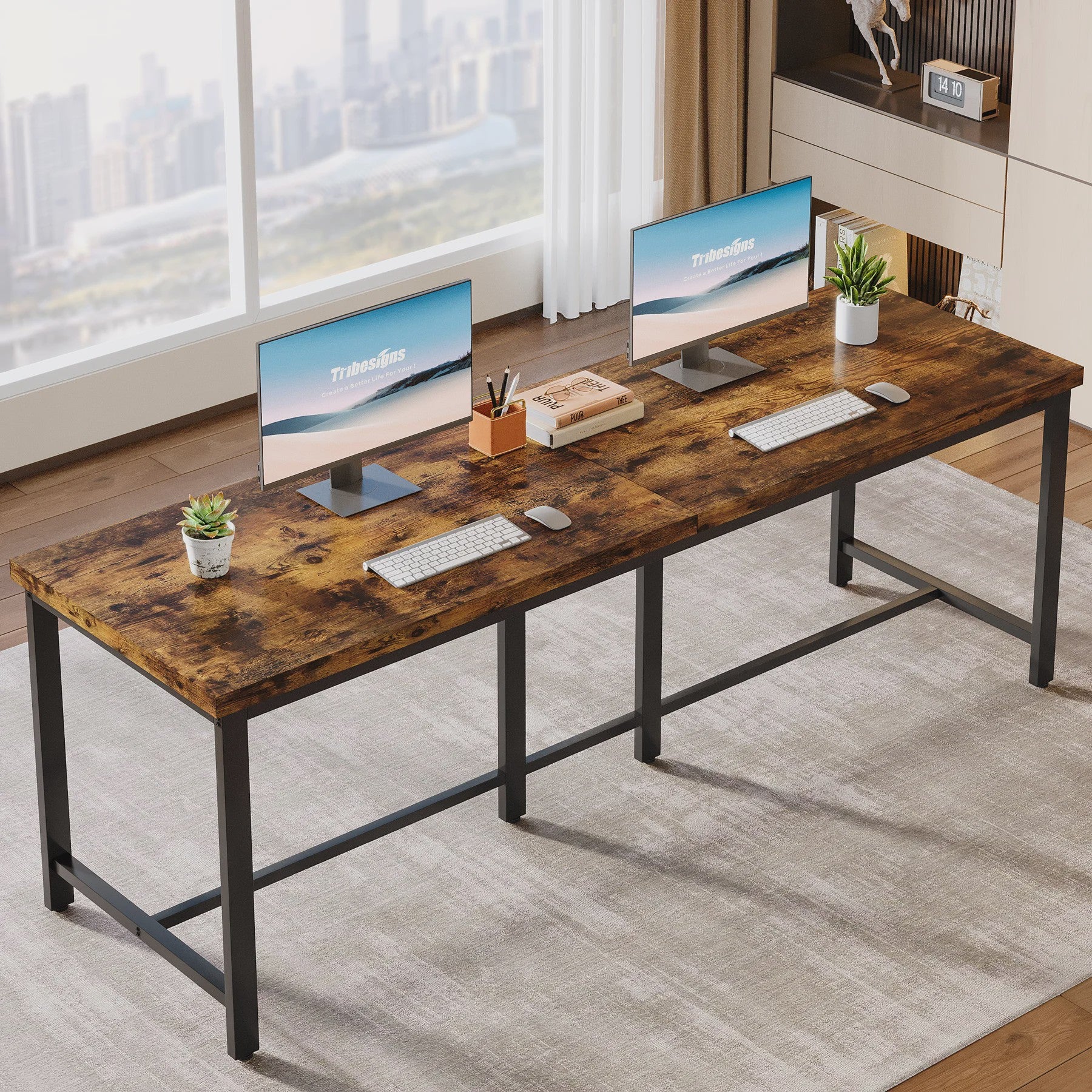 Extra Lange Bureau voor 2 Personen - 200 cm Breed Werkstation Bureau
