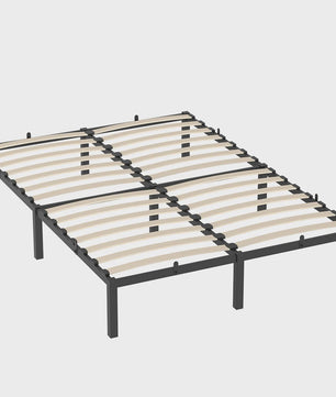 Zwevend Metalen Bedframe 90x200/140x200 cm met Houtlook Hoofd- en Voetbord | Industriële Stijl & 27cm Opbergruimte