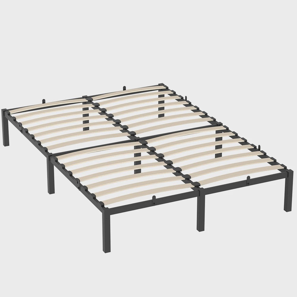 Zwevend Metalen Bedframe 90x200/140x200 cm met Houtlook Hoofd- en Voetbord | Industriële Stijl & 27cm Opbergruimte