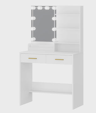 Kaptafel met LED Verlichting, Spiegel en 2 Lades - Ideaal Make-up Station