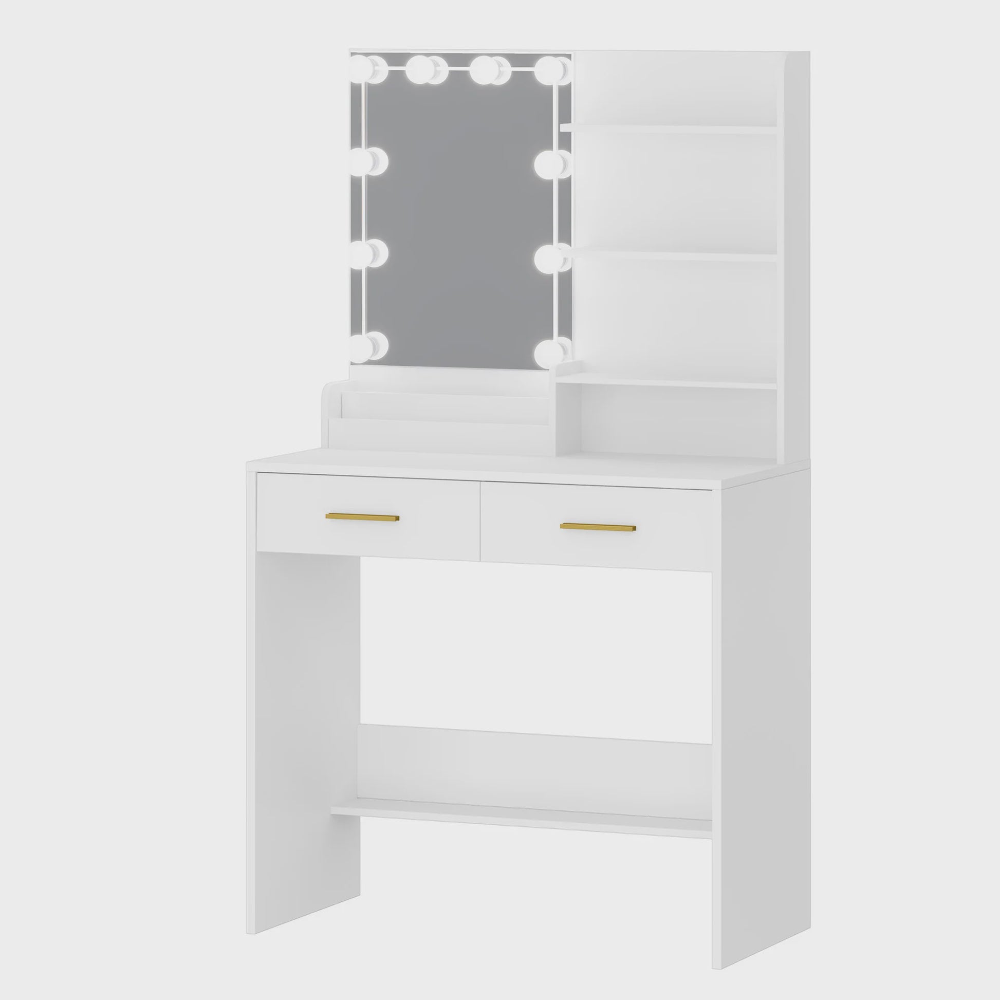 Kaptafel met LED Verlichting, Spiegel en 2 Lades - Ideaal Make-up Station