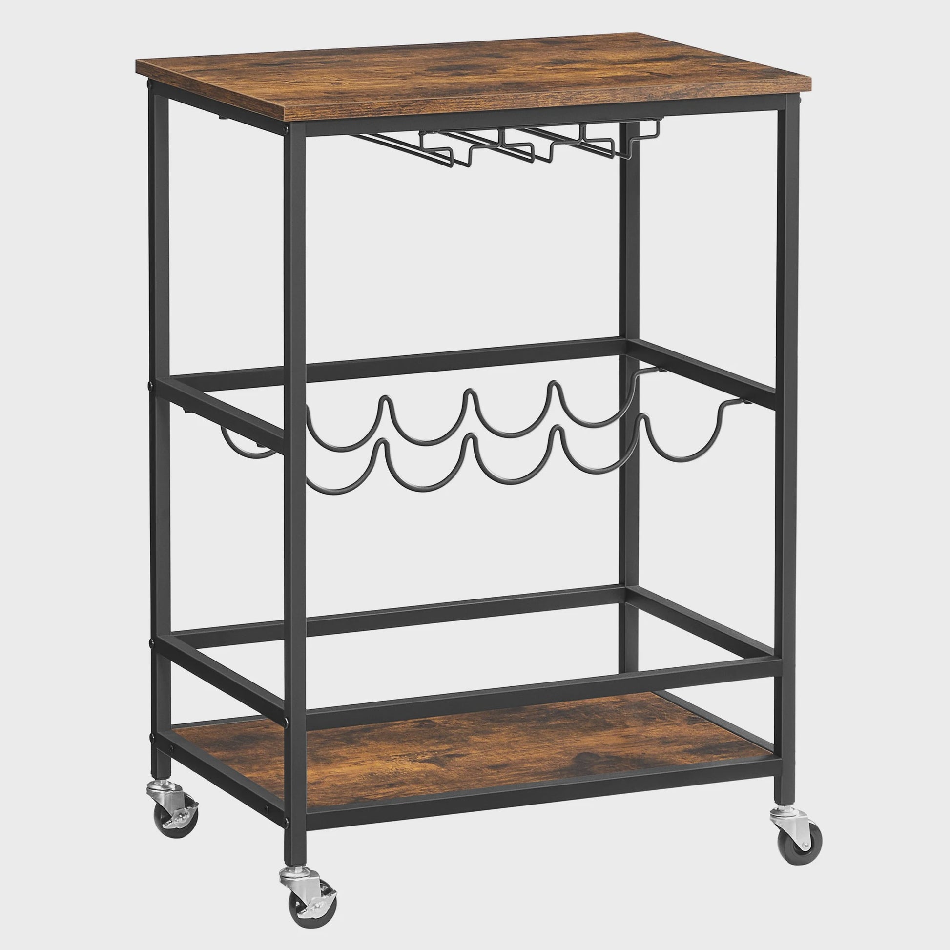 VASAGLE Serveertrolley met Wijnrek en Glashouder - Keukentrolley op Wielen, 40x60x82 cm