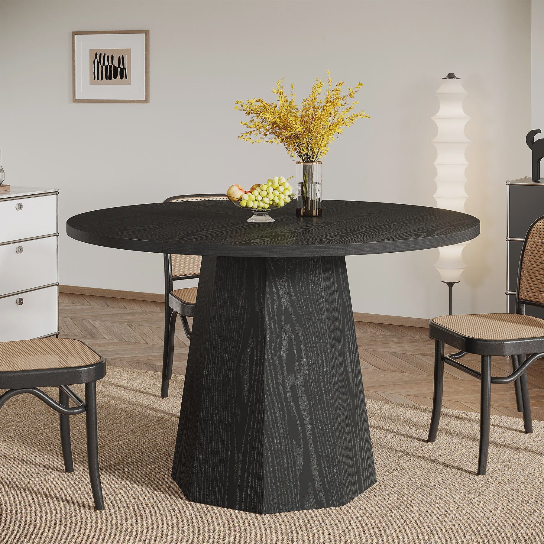 Moderne Zwarte Ronde Eettafel 118 cm met Stabiele Poot - Stijlvol en Compact