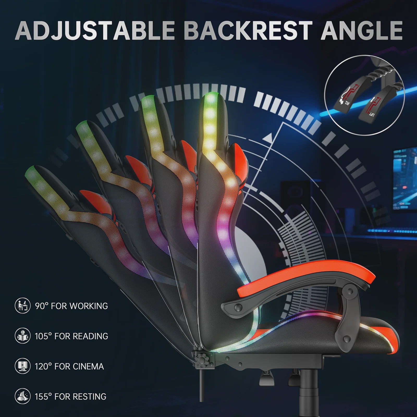 Gartistgo Ergonomische Gaming Stoel met RGB LED Verlichting