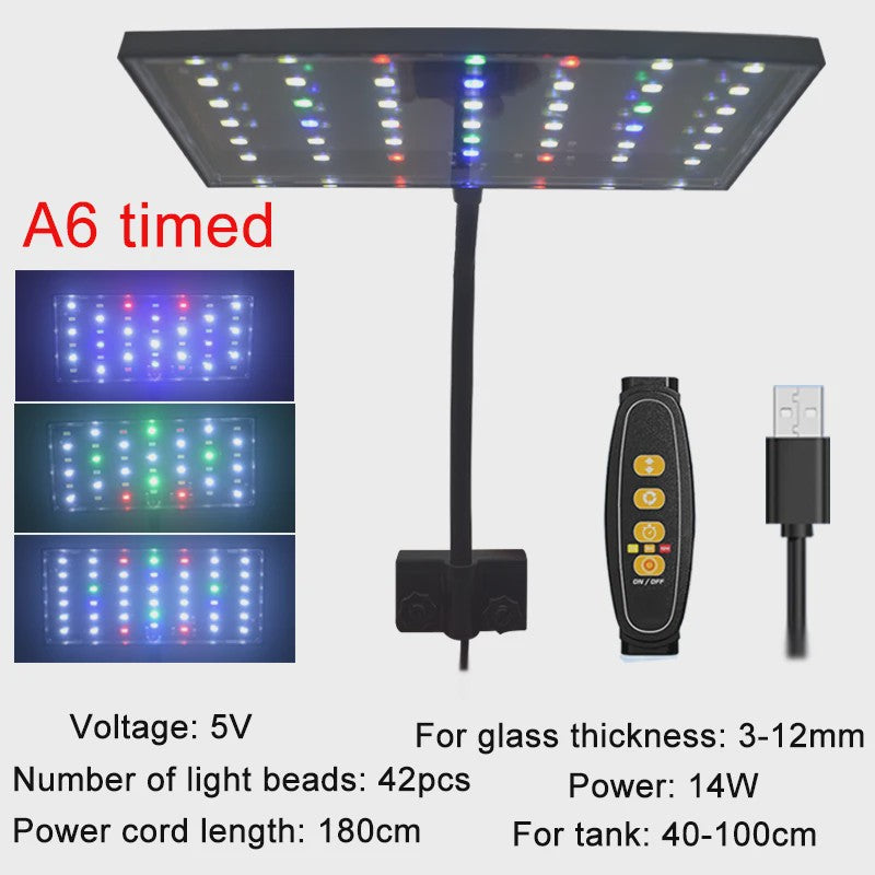 USB Aquarium LED Plantengroeilamp - Volledig Spectrum, Dimbare Verlichting met Timer & 360° Rotatie