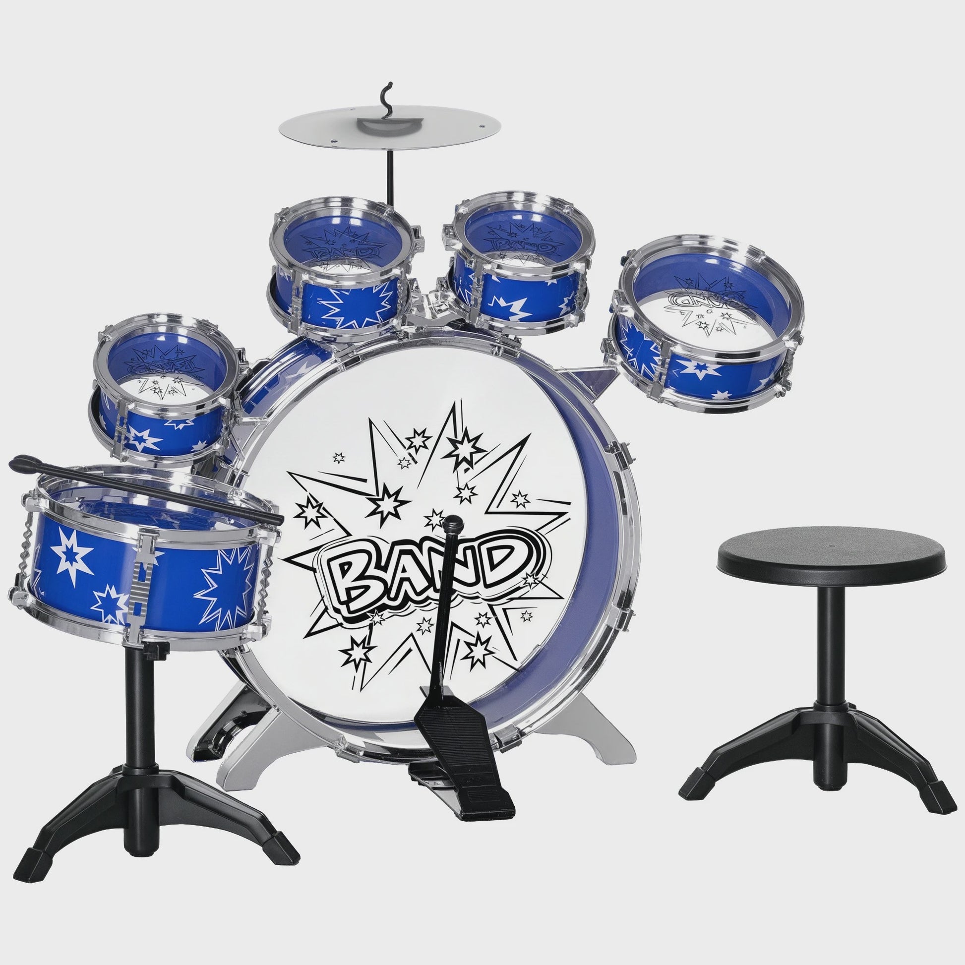 Aiyaplay Kinder Drumstel met Sterren Thema en Krukje - 65x22x57 cm