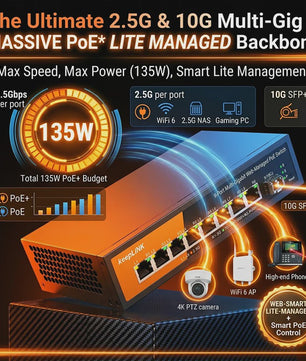 KeepLink 9-Poorts 2.5G/10G Web Managed PoE Switch | 135W | 8x 2.5Gbps PoE | 1x 10Gbps SFP+