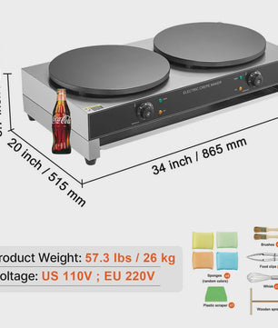 Professionele Dubbelkoppige Crêpemaker 16 inch - 3400W Antiaanbaklaag