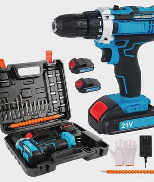 21V Accuboormachine met 45Nm Koppel - Draadloze Schroef- en Klopboormachine met Lithium-Ion Batterij