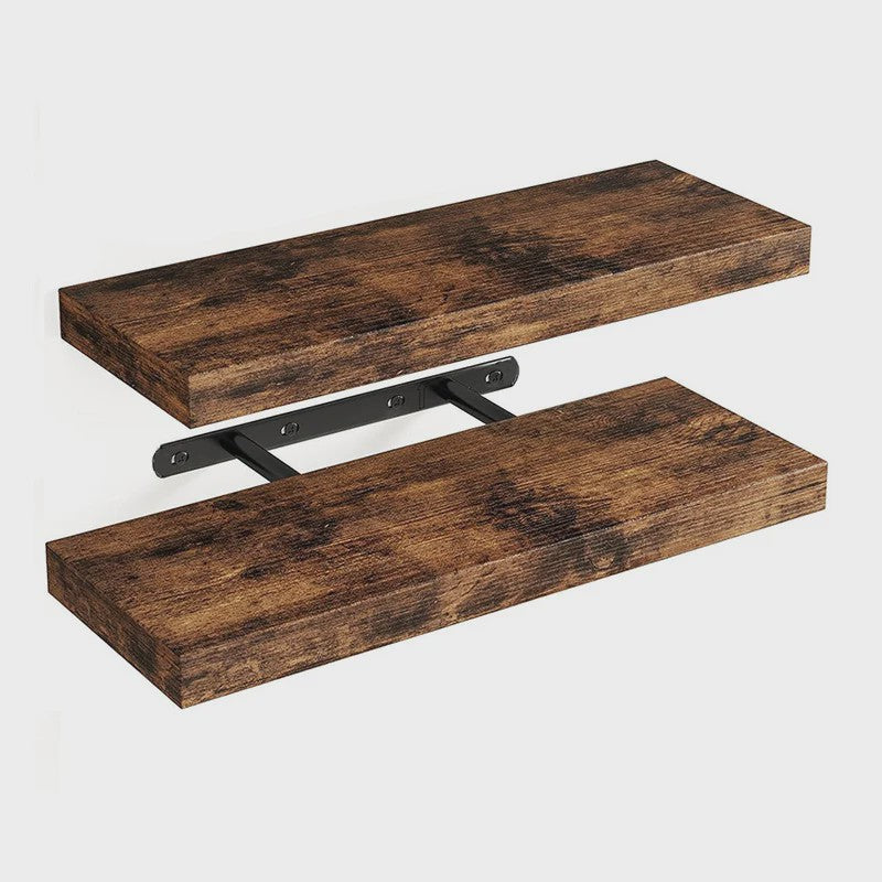 Zwarte Houten Zwevende Wandplanken - Set van 2 - Onzichtbaar Montagesysteem - Stijlvol & Praktisch