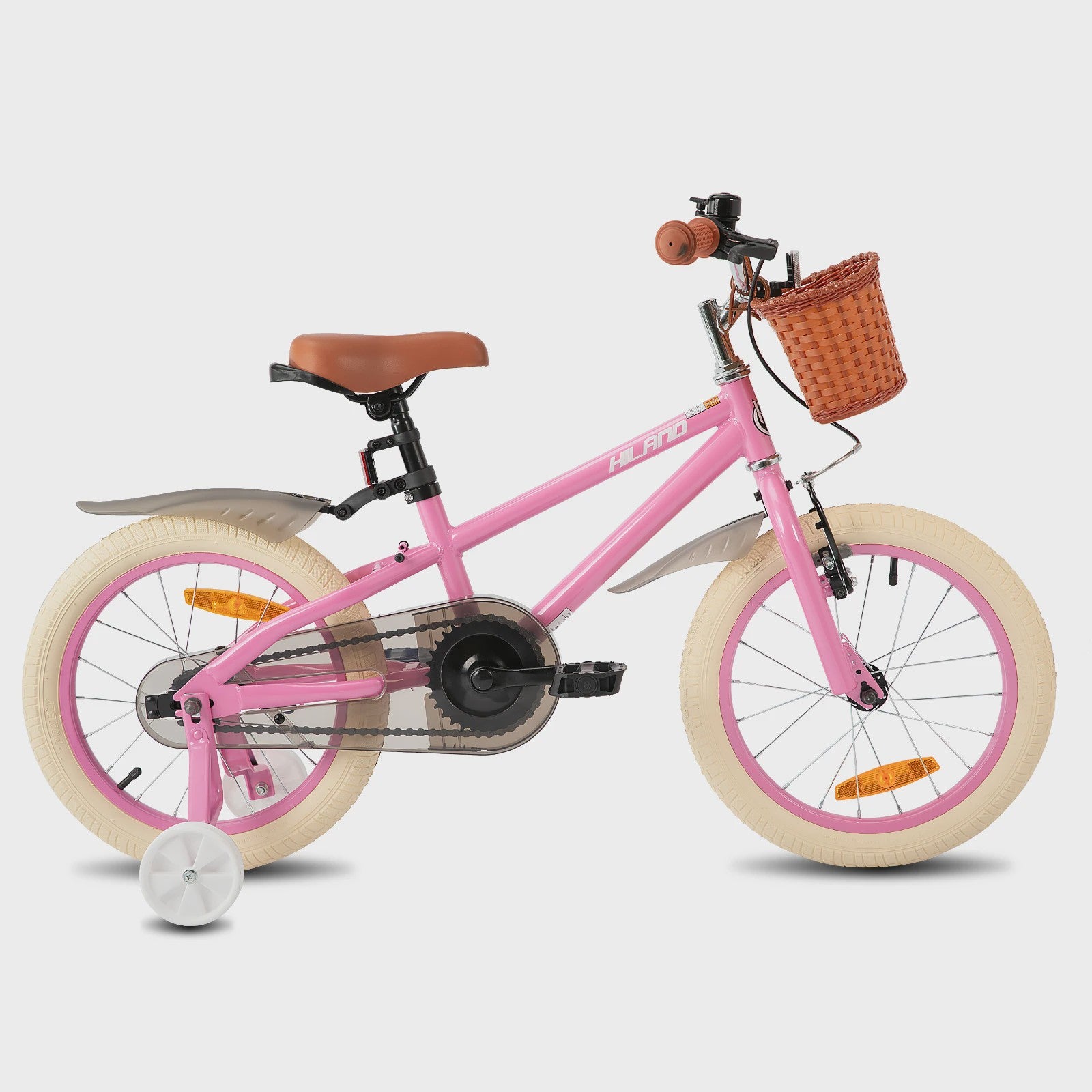 Hiland Kinderfiets 14, 16, 18 Inch - Meisjesfiets Groen/Roze met Mandje en Stabilisatoren