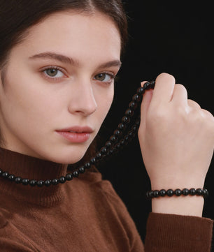 Elegante Zwarte Parel Sieradenset: Ketting, Armband & Oorbellen in Cadeaubox