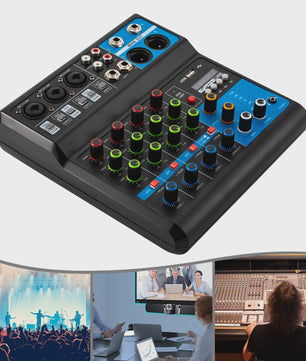 5-Kanaals Audio Mixer met 48V Fantoomvoeding, Bluetooth 5.0 & USB - Professionele Geluidskaart voor Streaming & KTV