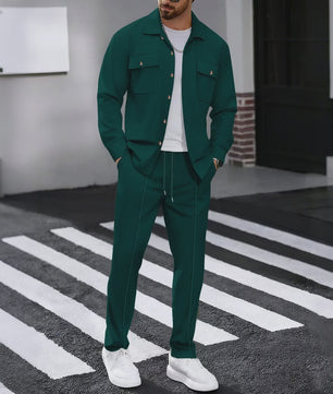 Heren Wafelruit Set: Stijlvol Casual & Zakelijk Jack met Lange Broek