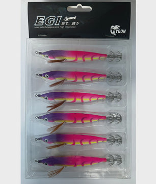 Leydun EGI Vis Lures Set - 6 Stuks 110mm - Luminous & UV Coating - Voor Zeebaars, Inktvis & Octopus