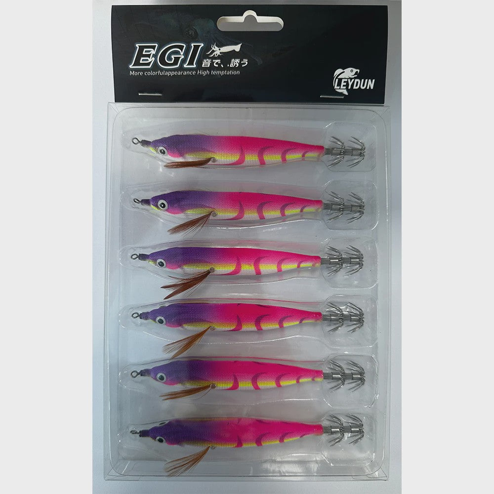 Leydun EGI Vis Lures Set - 6 Stuks 110mm - Luminous & UV Coating - Voor Zeebaars, Inktvis & Octopus