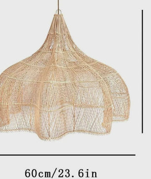 Rotan Hanglamp 60cm Beige - Sfeervolle Wicker Plafondlamp met E27 Fitting voor Woon- en Eetkamer