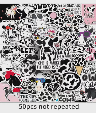 50x Trendy Cartoon Koe Stickers - Zwart-Wit Dierenprint Decals voor Telefoon, Tablet & Boxen