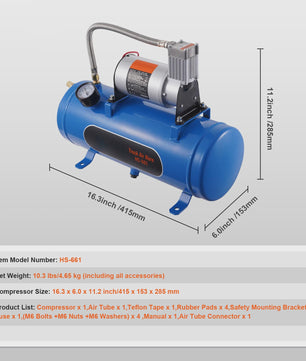12V Luchtcompressor met Tank (3/6L) - Krachtig voor Trein Hoorn & Banden Oppompen (120psi)