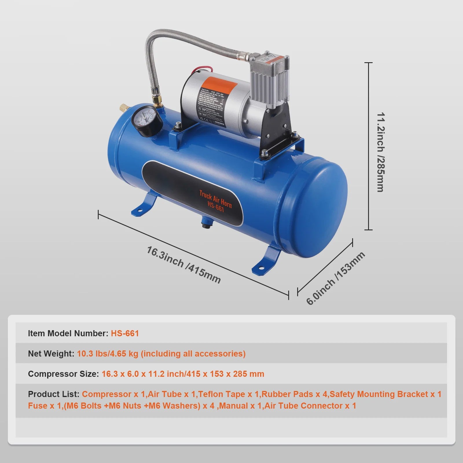 12V Luchtcompressor met Tank (3/6L) - Krachtig voor Trein Hoorn & Banden Oppompen (120psi)