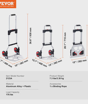 Opvouwbare Handkar met Telescoopsteel - 80kg Draagvermogen - Aluminium