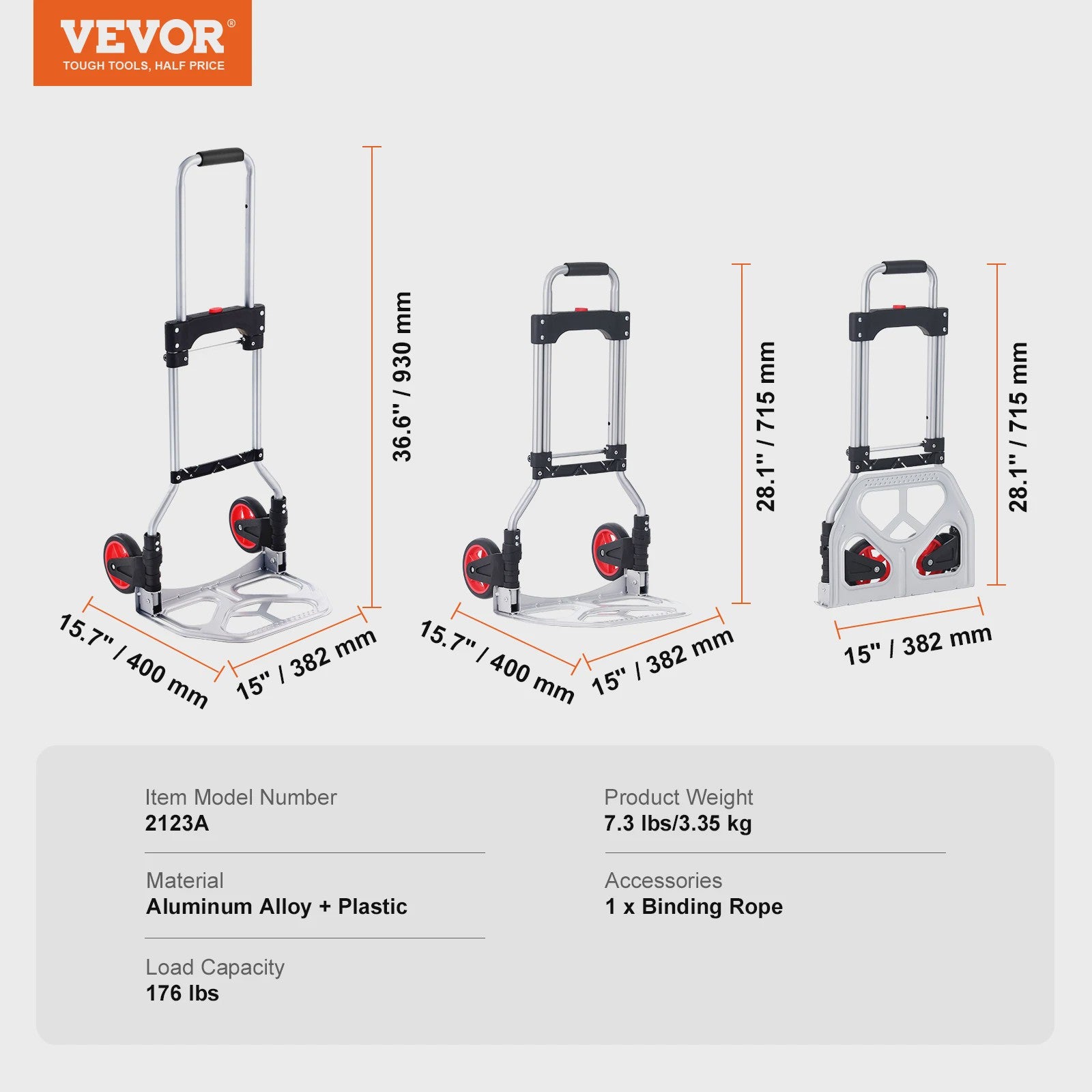 Opvouwbare Handkar met Telescoopsteel - 80kg Draagvermogen - Aluminium