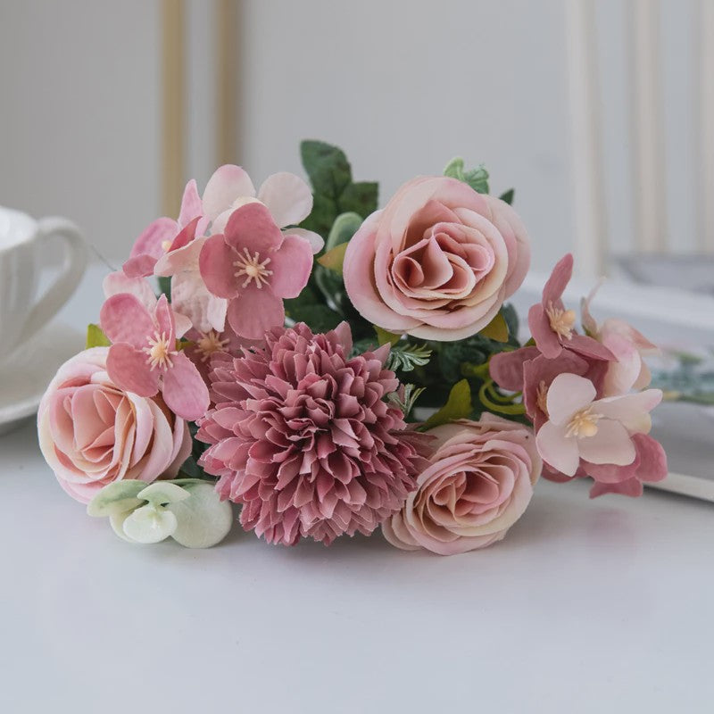 Kunstboeket Rozen & Chrysanten - Zijde Bloemen voor Bruiloft, Decoratie & DIY
