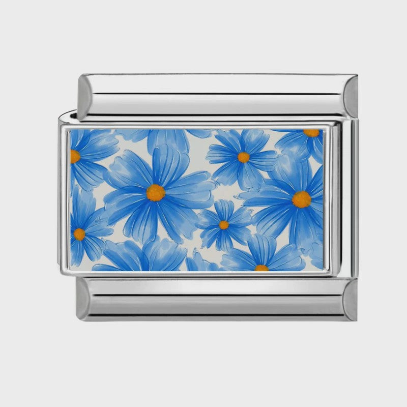 Modulaire RVS Bedel Links - Italiaanse Charm Collectie - Blue Series
