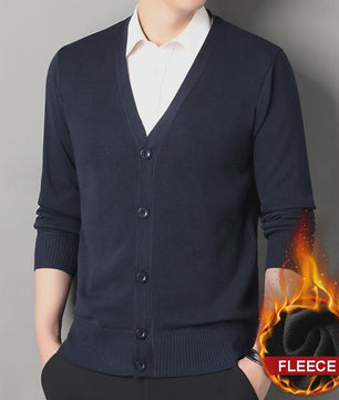 Heren Fleece Cardigan Jas - Gebreide V-hals Trui voor Herfst & Winter