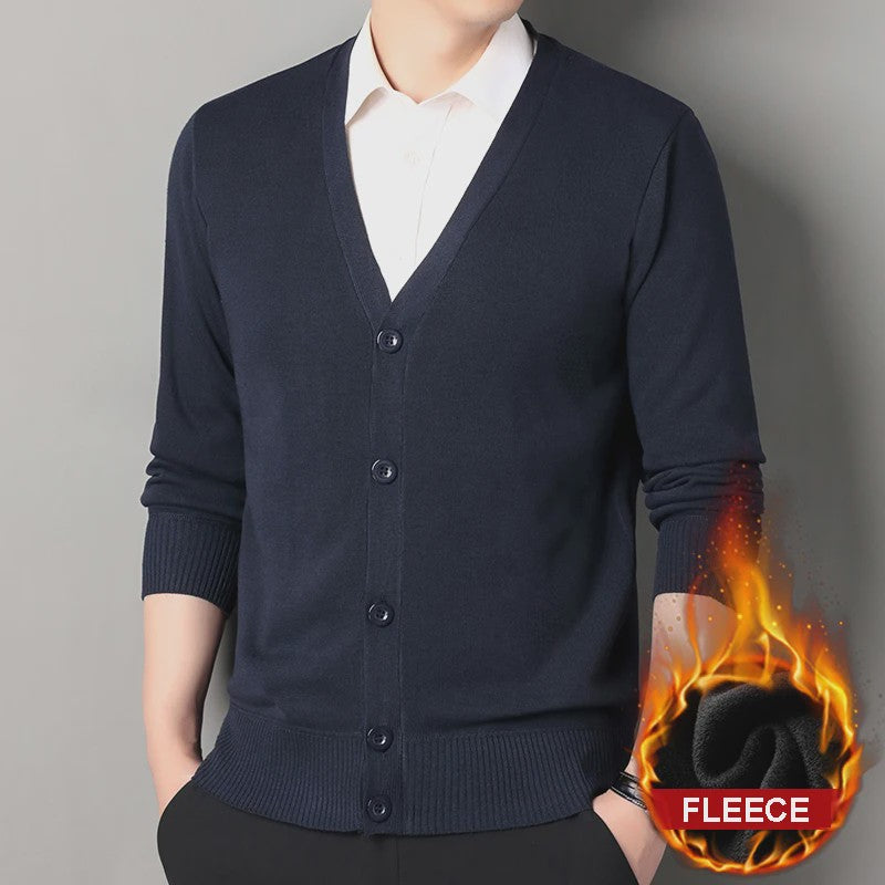 Heren Fleece Cardigan Jas - Gebreide V-hals Trui voor Herfst & Winter
