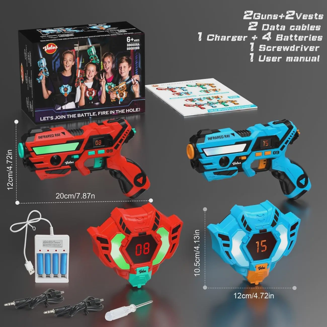 VATOS Laser Tag Pistolen Set voor 2-4 Spelers - Real-time Sync Schietspel Indoor/Outdoor Cadeau voor Kinderen